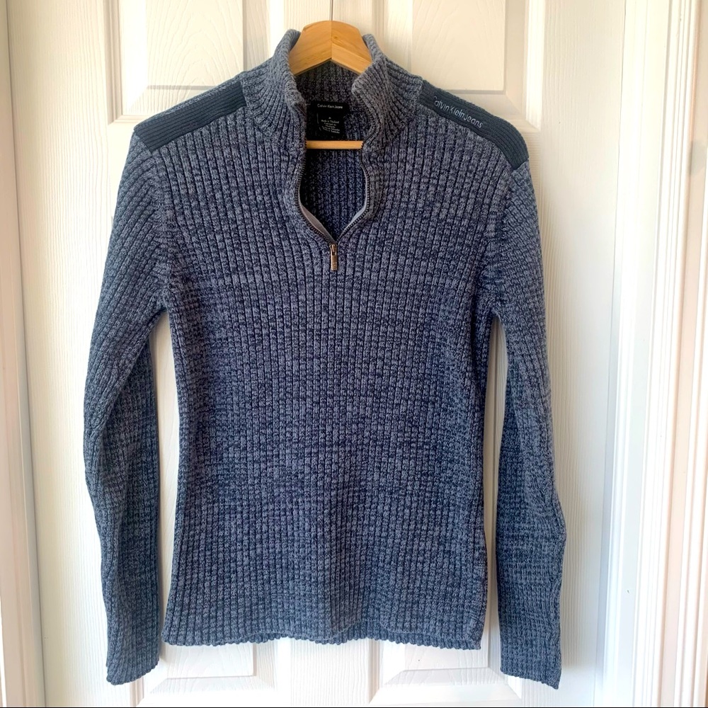 Calvin Klein blue knit half-zip sweater